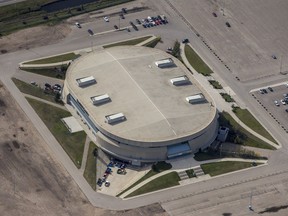 An aerial view of SaskTel Centre.
