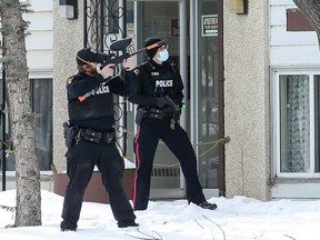 Saskatoon Police were on scene at a west-side apartment building for hours on March 1, 2021. Officers had responded to a call of a break-and-enter in progress and one man refused to leave the apartment.