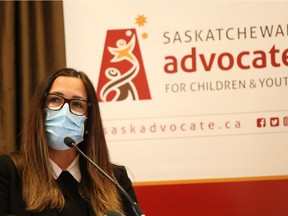 Lisa Broda, the Saskatchewan Advocate for Children and Youth, hosts a press conference unveiling a special report about a boy who ran away from a Saskatoon group home in June.