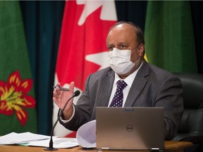 Saskatchewan's chief medical health officer Dr. Saqib Shahab speaks to media about COVID-19 during a news conference held at the Saskatchewan Legislative Building in Regina, Saskatchewan on Mar. 9, 2021.