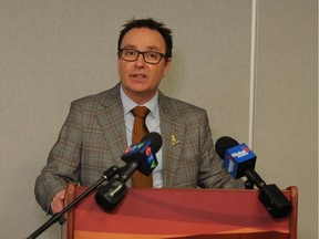 Moose Jaw Mayor Fraser Tolmie speaks at a media conference in the city on March 11, 2021.