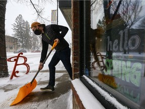 A blizzard blows through Saskatoon on Monday March 29, 2021.