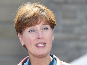 Marie-Claude Bibeau, Minister of Agriculture and Agri-Food, speaks to reporters in Leamington, ON in 2019. She hopes to kick-start a research hub in Saskatchewan with new federal funding. (Saskatoon StarPhoenix).