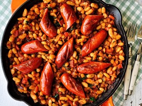 Grilled Smokies and Easy Baked Beans