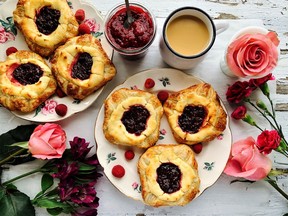 Rhubarb raspberry vanilla cream cheese danishes