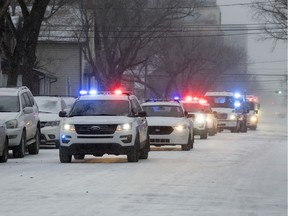 Members of the Regina Police Service, Regina Fire Protective Services and Dakota Towing made their way around the Regina General Hospital with the lights, sirens and horns to show appreciation for health care workers during the COVID-19-19 crisis in Regina on Wednesday, April 1, 2020.