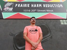 Jason Mercredi, executive director at Prairie Harm Reduction stands in front of the drop-in centre. Photo taken in Saskatoon on Sept. 30, 2020.