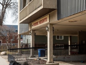 The Prairie Heights condo building has seen frequent visits from the police and fire department. Photo taken in Saskatoon, SK on Monday, April 12, 2021.