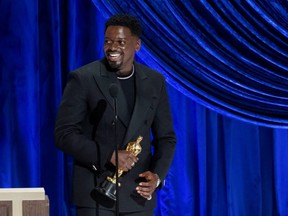 Daniel Kaluuya accepts the Oscar for Best Actor in a Supporting Role during the live Telecast of The 93rd Oscars in Los Angeles, Sunday, April 25, 2021.