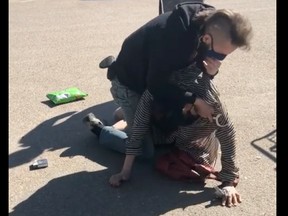 The FreshCo grocery store on 33rd Street and Avenue C North in Saskatoon ended its contract with a security guard after video was shared of the man attempting to handcuff an Indigenous woman by wrestling with her on the ground and then throwing himself on top of her after she gets into her vehicle on April 14, 2021.