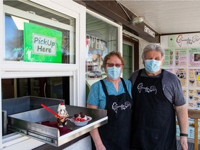Maria, left, and Lockhart Stankowski are the owners of Crunchy Dog Ice Cream & Eats. Photo taken in Saskatoon, April 30, 2021.