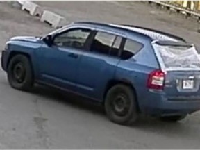 The Saskatoon Police Service is requesting the public's assistance in locating a vehicle believed to have been involved in a fatal collision on May 10, 2021. The vehicle is a blue 2007 Jeep Compass that may have an Alberta licence plate and is likely to have visible front-end damage. The back window may be missing and covered with plastic. Photo provided by the Saskatoon Police Service.
