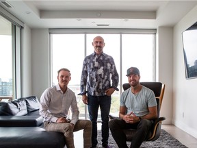 Drew Dillabough, Steve Dillabough and Dave Belgrave, left to right, have developed the Fixter app, along with Chad Jones (not pictured). Fixter is an app that connects homeowners directly to contractors, allowing homeowners to choose based on bids they receive through the app. Photo taken in Saskatoon on May 21, 2021.
