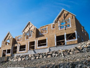 Homes under construction in a development in Langford, British Columbia.
