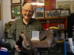 Al Hingley, 85, who is a retired pastor and long-time volunteer living in Humboldt for more than 30 years, gives a tour of the military museum that bears his name at the Royal Canadian Legion branch in Humboldt Photo taken in Saskatoon on May 31, 2021. (Saskatoon StarPhoenix / Michelle Berg)