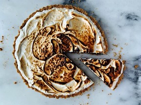 Chocolate s'mores tart with toasted marshmallow
