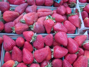 Strawberries on display at San Luis Obispo, California farmer's market.