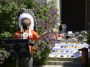 FSIN Chief Bobby Cameron speaks during a vigil following the discovery of 215 buried children on the site of a former residential  school in British Columbia. The vigil was held at the grounds of the former Muscowequan Indian Residential School on Muskowekwan First Nation in Saskatchewan on June 1, 2021.
BRANDON HARDER/ Regina Leader-Post