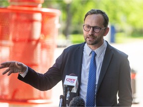 Saskatchewan NDP leader Ryan Meili speaks at a press conference calling on the SaskParty to introduce vaccine incentives as other provinces have done.