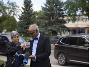 Dr. Francis Christian speaks at a press conference outside Walter Murray Collegiate for a group called Concerned Parents Saskatchewan to address their issues with students being vaccinated in Saskatoon, Thursday, June, 17, 2021. Kayle Neis/Saskatoon StarPhoenix