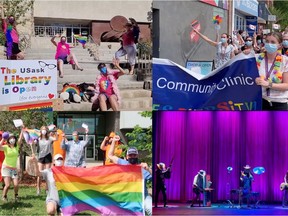 Saskatoon Pride Parade submissions from (Clockwise, starting from upper left) The University of Saskatchewan, Saskatoon Community Clinic, Broadway Theatre and Station 20 West. Screengrab: Saskatoon Pride Parade