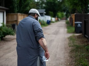 Muhammad Kashif says he was attacked by two men while walking in the back alley behind his Eastview home. He was stabbed and part of his beard was cut off. Photo taken in Saskatoon, SK on Friday, June 25, 2021.