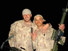 Dan Campbell, right, and Benjamin Van Eck are shown in this photo from May 2007 in Afghanistan. Van Eck was released from the military in 2015 for medical reasons and struggled with homelessness and addiction, a family member said. Van Eck's body was found June 10 near Nelson and Colborne streets in London's SoHo neighbourhood. London police are investigating his death. (Photo courtesy of Dan Cambell)