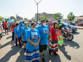 For the third year, the family of Ashley Morin, joined by the family of Megan Gallagher, embarks on a walk to North Battleford to bring awareness and support to families who have had loved ones murdered or go missing. Photo taken in Saskatoon, SK on Friday, July 9, 2021.