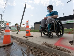 Lenny Smart has advocated for the past year for the City of Saskatoon to install ramps on the sidewalks around the SaskAbilities office. This week the city is doing the work. Photo taken in Saskatoon on Wednesday, July 14, 2021.