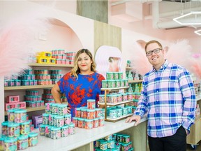Yessenia Preza, left, and Benjamin Quattrini are the owners of The Shoppe, a gourmet candy and ice cream store. Photo taken in Saskatoon, SK on Friday, July 9, 2021.