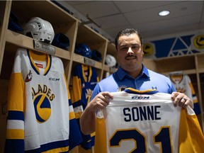 The Saskatoon Blades announce their new head coach Brennan Sonne to replace Mitch Love, who has joined the pro ranks with the AHL's Stockton Heat. Photo taken in Saskatoon, Sask. on Wednesday, July 21, 2021.