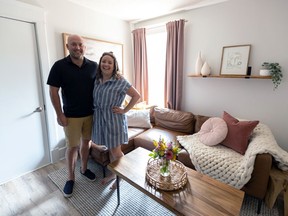 Jayson and Denille Martineau stand for a photo in their character house on Melrose Avenue which is turned into a boutique rental unit called Melrose Place YXE.