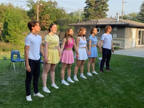 (left to right) Antony Salisbury, Jenna de Villiers, Maxine Taon, Annika Tupper, Paulina Salisbury, and Emry Tupper all feature in the show Voice of Our Future at the 2021 Saskatoon Fringe Festival. (Supplied / Photo courtesy of Fully Productions)