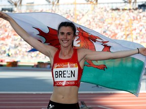 In this file photo, Olivia Breen of Wales celebrates after winning the gold medal at the 2018 Commonwealth Games.