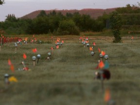 Recently installed solar lights mark 751 suspected burial sites found near the former Marieval Indian Residential School.