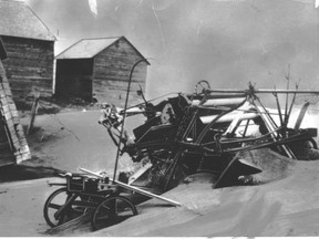 A farmer near Estevan in 1930s refuses to dig equipment because his crop also lost. The Dirty Thirties weighed heavy on the minds of some farmers during the drought of 1961. (Saskatoon StarPhoenix).