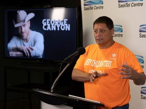 Saskatoon Tribal Council Chief Mark Arcand announces a country music "Every Child Matters" concert at SaskTel Centre for National Truth and Reconciliation Day. Photo taken in Saskatoon, Sask. on Tuesday, August 17, 2021.