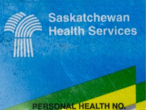 A close-up of a Saskatchewan health card.