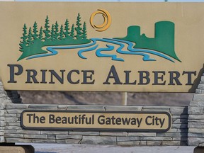 The welcome sign leading into Prince Albert. Photo taken in Prince Albert, SK on Tuesday, March 9, 2021.