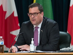 Saskatchewan Health Minister Paul Merriman, shown in this file photo, said Wednesday that it is up to the Saskatchewan Roughriders to decide whether fans must be doubly vaccinated or provide proof of a negative COVID-19 test.
