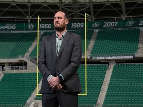 Saskatchewan Roughriders President and CEO Craig Reynolds stands in the the field at Mosaic Stadium in Regina, Saskatchewan on May 28, 2021.