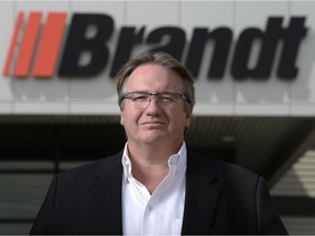 Brandt CEO Shaun Semple stands in front of the company's office in Regina on June 2, 2021.