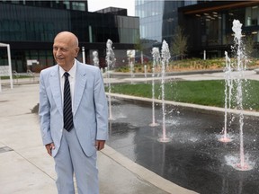 Developer and former professor K.W. Nasser attends the opening of K.W. Nasser Plaza, a public space between the three towers on Spadina Crescent near river landing that will pay tribute to him. Photo taken in Saskatoon, Sask. on Tuesday, August 3, 2021.