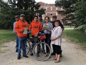 B'yauling Toni visits Muscowequan Indian Residential School as part of a 3,000 kilometre journey to each federally recognized residential school in Saskatchewan. Photo provided by B'yauling Toni on Aug. 4, 2021. (Saskatoon StarPhoenix).