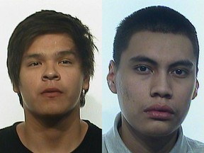 RCMP have issued warrants for the arrest of 19-year-old Cyrus Campeau (left) and 22-year-old Justin Desjarlais in connection with a July 28 aggravated assault on Pheasant Rump Nakota First Nation. RCMP say the pair might be in the Regina area.