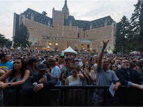 The crowd cheers the Sheepdogs as the Saskatoon band opens the 2021 Saskatchewan Jazz Festival.