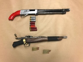 Saskatoon police officers seized two sawed-off firearms from a Pleasant Hill home on Aug. 16, 2021. Photo provided by the Saskatoon Police Service.