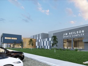 A conceptual illustration of the Jim Neilson Sports Complex, which began construction on Wednesday. Photo provided by Derek Klein on Wednesday, Aug. 18, 2021. (Saskatoon StarPhoenix).