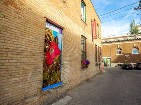 Alley Gallery is repurposing back alley doors in downtown Saskatoon into an art display between Third Avenue and Fourth Avenue. Photo taken in Saskatoon, Sept. 27, 2021.