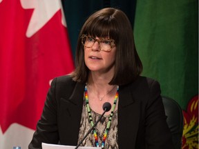 Dr. Susan Shaw, the Saskatchewan Health Authority chief medical officer, attends a briefing on the COVID-19 pandemic at the Saskatchewan Legislative Building in Regina on April 8, 2020.